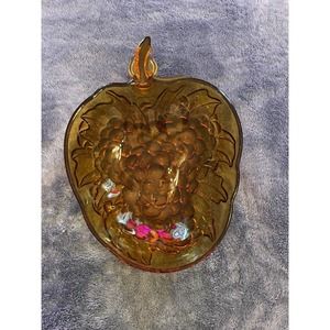 Fruit‎ Bowl Amber Indiana Carnival Glass Grapes Leaves Iridescent 10”